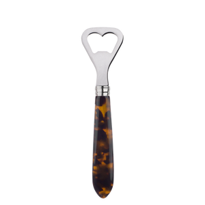 The Sabre Tortoise Bottle Opener from the Bistrot collection features a chic tortoise-effect handle and is shown on a plain background.