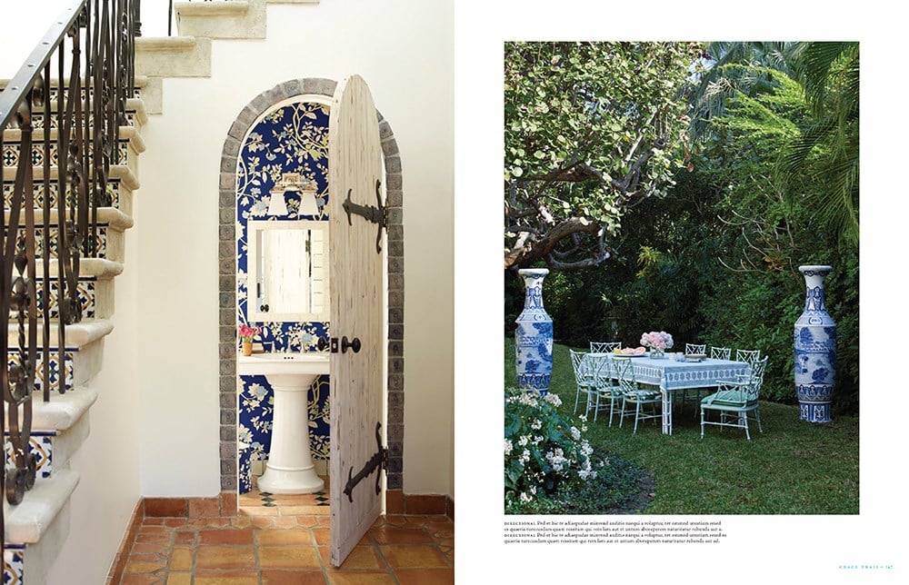 A magazine page featuring Island Hopping, a blue and white bathroom inspired by island living, created by Common Ground.