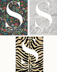 Three different interior covers with the letter s on them, featuring unique S Is for Style: The Schumacher Book of Decoration prints by Common Ground.