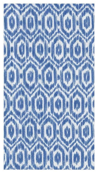 A Caspari Amala Ikat Blue rug in shades of blue and white.