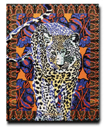 Assouline's "Arabian Leopard" showcases a stunning illustration of an Arabian leopard against a vibrant backdrop adorned with blue and red flowers and intricate patterns, celebrating the beauty of this critically endangered species.