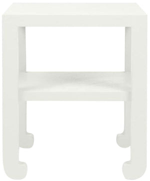 A modern Askel Side Table in Pristine Faux Raffia, perfect for modern interiors.