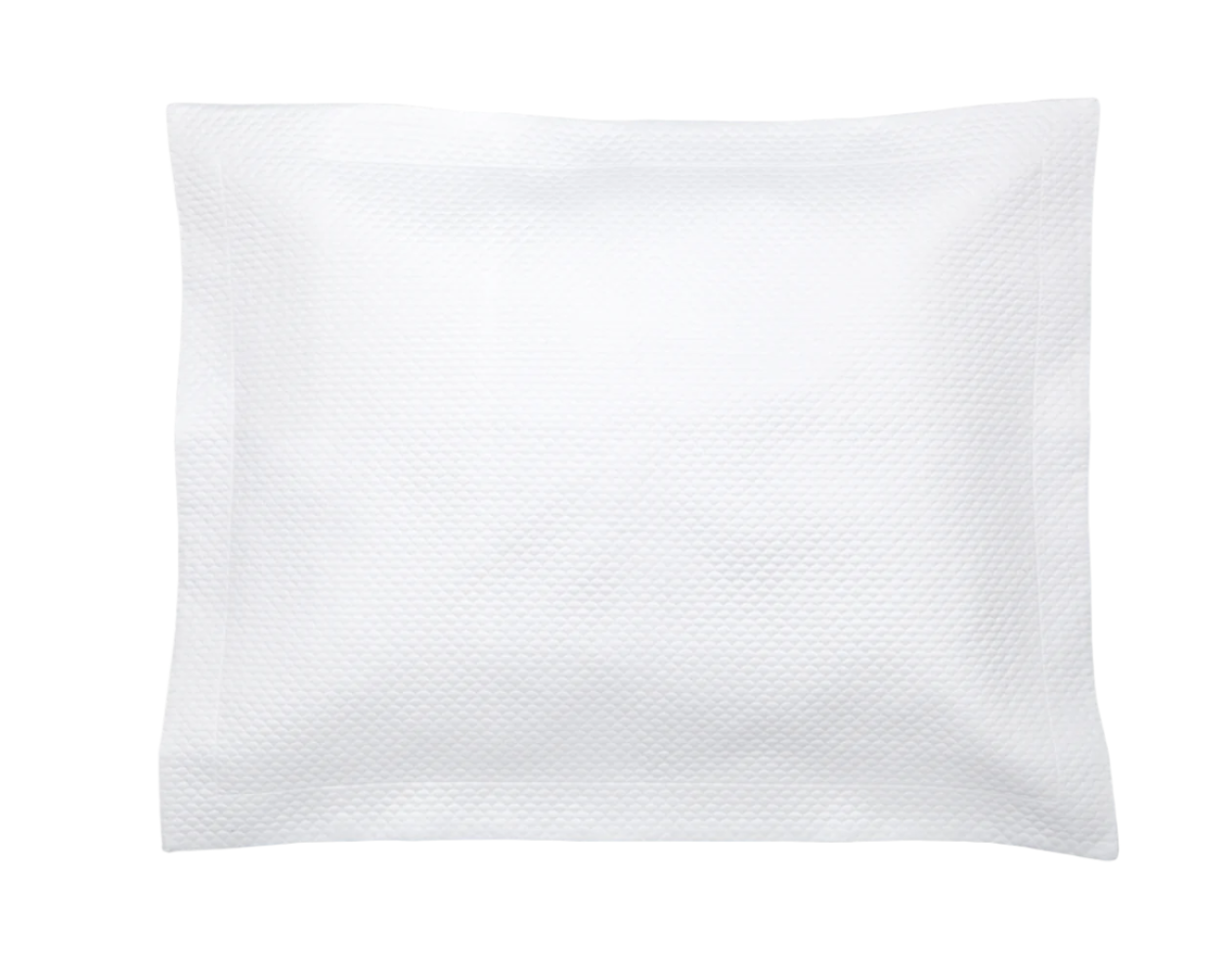 A sealed white square packet with a textured surface, photographed against a plain white background, evokes the luxurious feel of Matouk's Alba Bedding Collection in White.