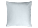 Matouk's Basketweave Bedding Collection in Pool: a square, light blue pillow made from luxurious Egyptian cotton features a subtle geometric basketweave texture, shown from above on a white background.