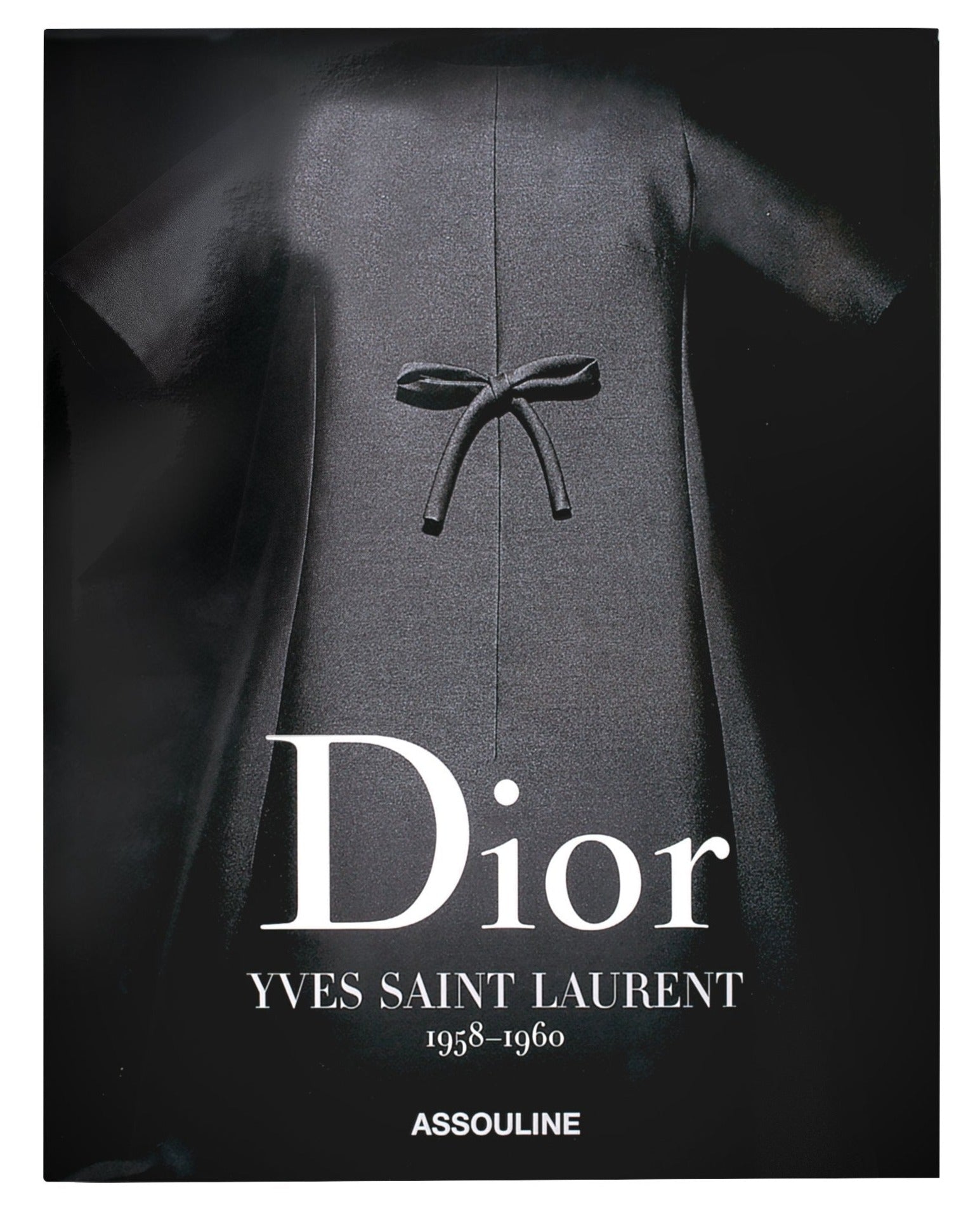 Cover of the book "Dior II by YSL" by Assouline, featuring a black haute couture dress with a bow.