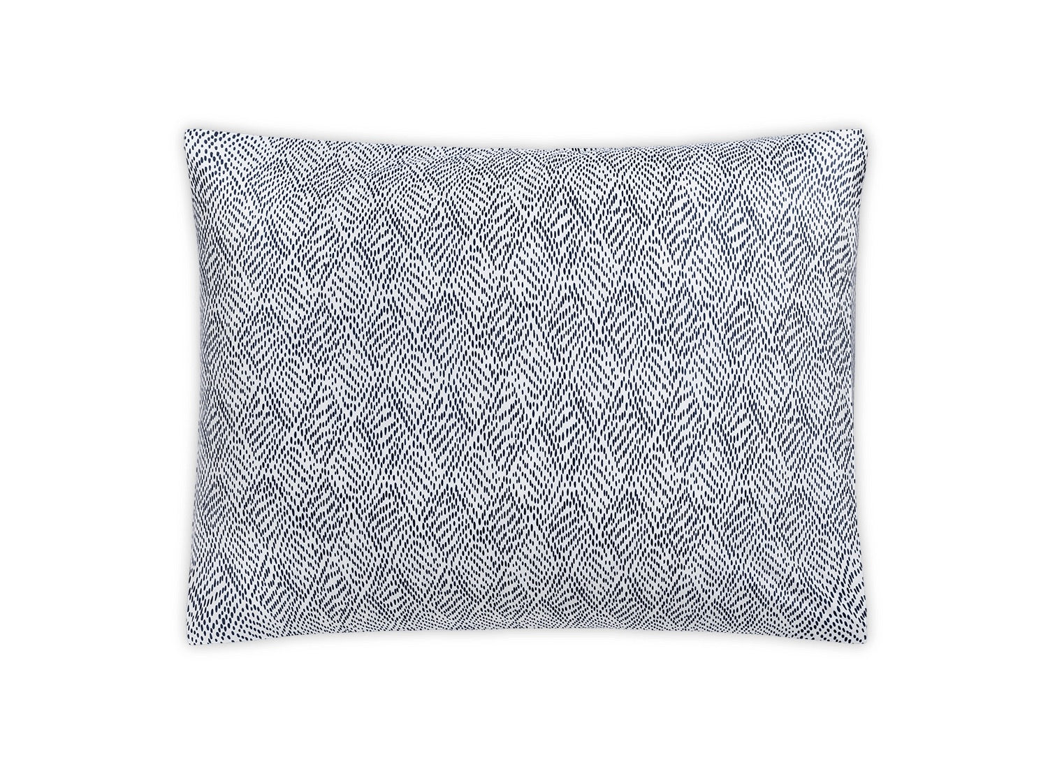 The Matouk Duma Diamond Bedding Collection in Navy features a rectangular pillow with a black and white herringbone patterned cover, crafted from 500 thread count Egyptian cotton percale, shown on a plain white background.