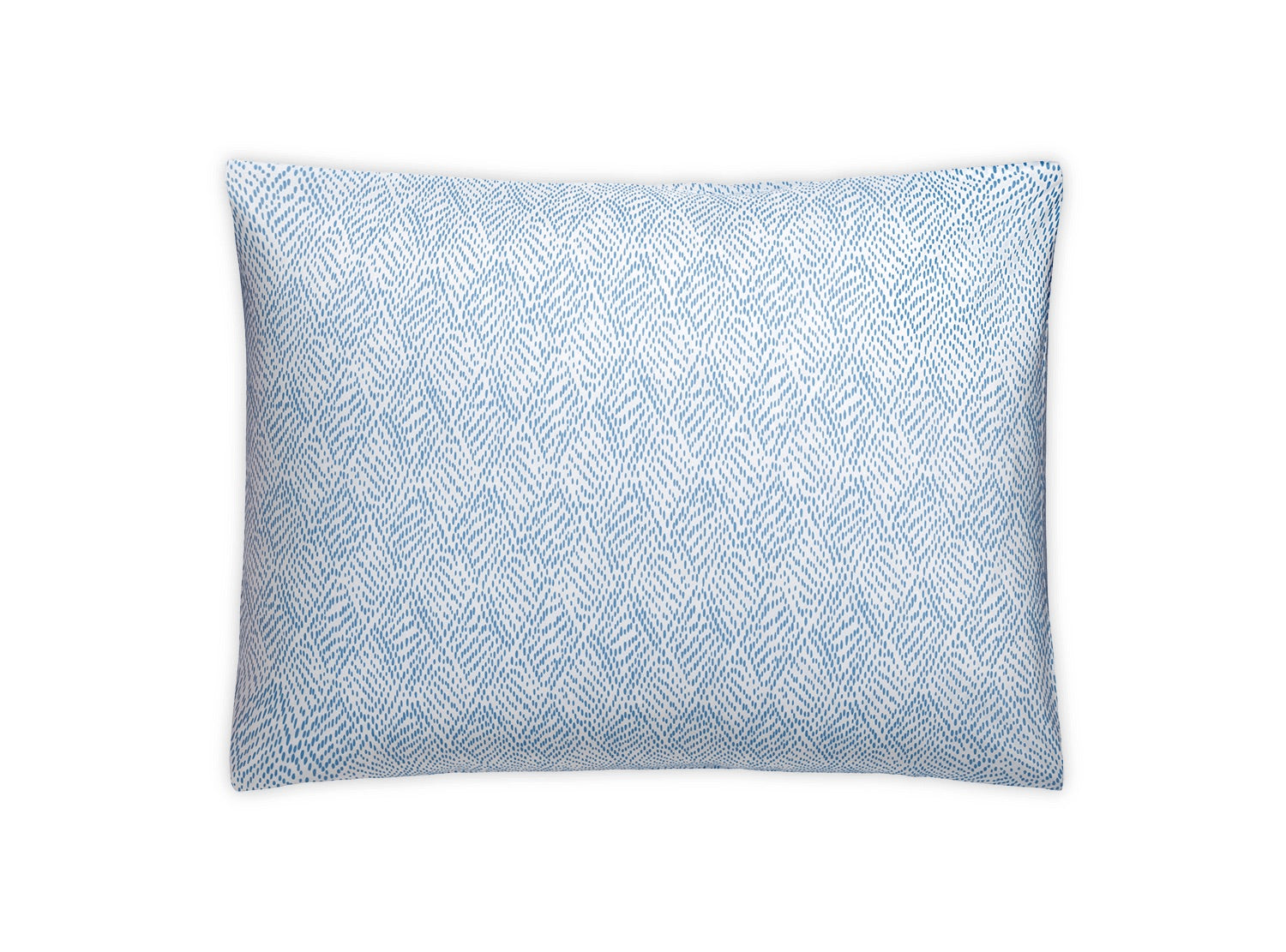 The Matouk Duma Diamond Bedding Collection, Sky, features a rectangular pillow with a light blue and white geometric herringbone pattern, crafted from OEKO-TEX® certified materials and shown against a plain white background.