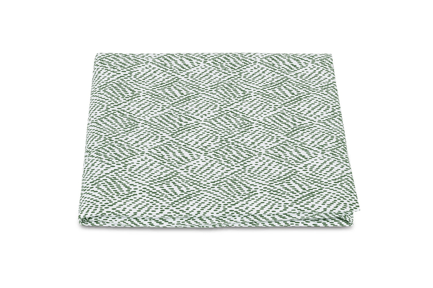 The Matouk Duma Diamond Bedding Collection quilt features a harlequin pattern in green and white, crafted from luxurious Egyptian cotton percale on a pristine white background.