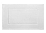 The Eden Blanc Bath Mat Collection by Yves Delorme features a rectangular white cotton mat with a textured border and plain center, ideal as a stylish guest mat, shown on a white background.