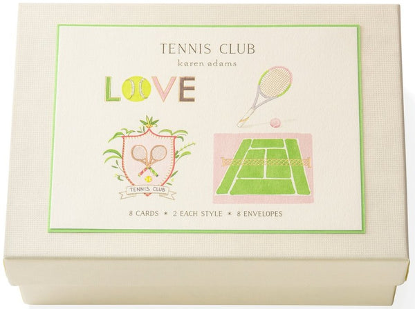 A box of Karen Adams hand-embellished tennis cards perfect for a hostess gift.