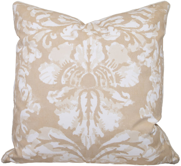 An Celestine Cashmere Outdoor Pillow with a floral pattern featuring a contrast cord, by Edgar Custom Drapery.