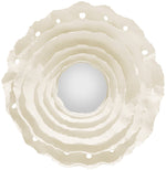 The Sunwave Mirror by Carvers' Guild features layered, wavy white gesso edges and circular cut-outs, evoking a floral or seashell motif for a striking sculptural accent in any room.