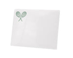 The Black Ink Tennis Large Notepad features a white cover with two crossed green tennis rackets in the upper left corner—ideal for note-taking or use with a Lucite Notepad Holder.