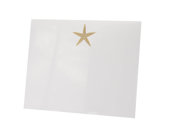 A luxurious quality Black Ink Starfish Large Notepad with a gold starfish on it, perfectly fitting into a Lucite Notepad Holder.