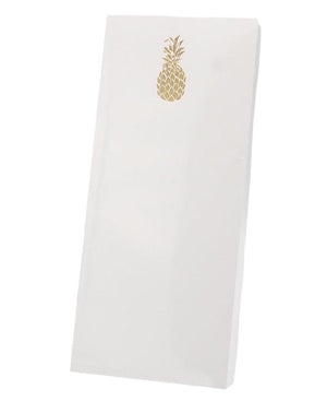 The Pineapple Skinny Notepad by Black Ink features a gold pineapple illustration atop smooth white cardstock, ideal for pairing with your favorite Lucite notepad holder.