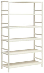 An elegant white Jake Bookcase, Standard with four spacious shelves for storage. (Made Goods)