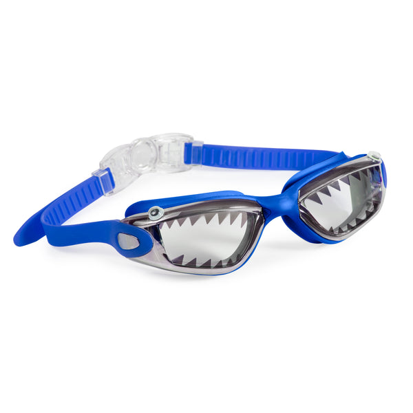 Bling2O Jawsome Swim Goggles with shark teeth design and anti-fog lenses on the eyepieces, isolated on a white background.