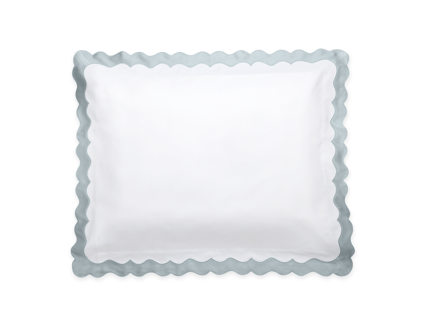 Matouk Lorelei Bedding Collection, Pool square pillow with a scalloped black applique border on a green background.