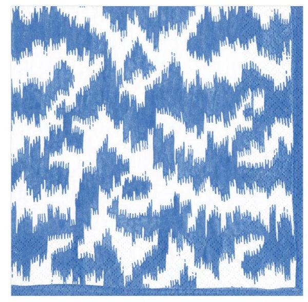 A blue and white Caspari Modern Moire Blue, Cocktail Napkins pattern on a white background.