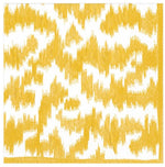 Caspari's Modern Moire Yellow cocktail napkins feature a 5" x 5" size and a white background with a yellow abstract zigzag brushstroke pattern.