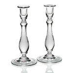 The Meryl Candlesticks Pair, 10” by William Yeoward Crystal features elegant handmade glass in a classical antique design, displayed side by side on a white background.