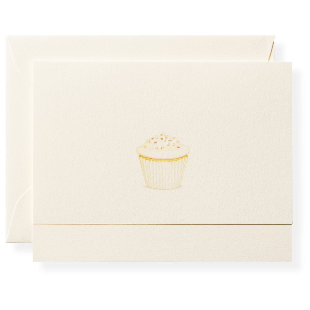 The Flour Shoppe Card Set by Karen Adams features cream-colored note cards and envelopes, each hand-embellished with a cupcake illustration—ideal for sweet hostess gifts or sending cheerful notes.