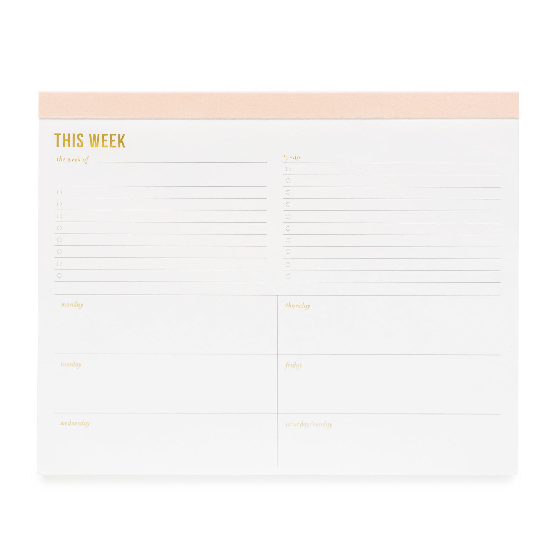 Organize your week with Sugar Paper's "This Week" Large Pink Pad, a minimal desktop planner featuring daily sections for Monday–Sunday, plus space for notes and to-dos—all in a simple, elegant design.