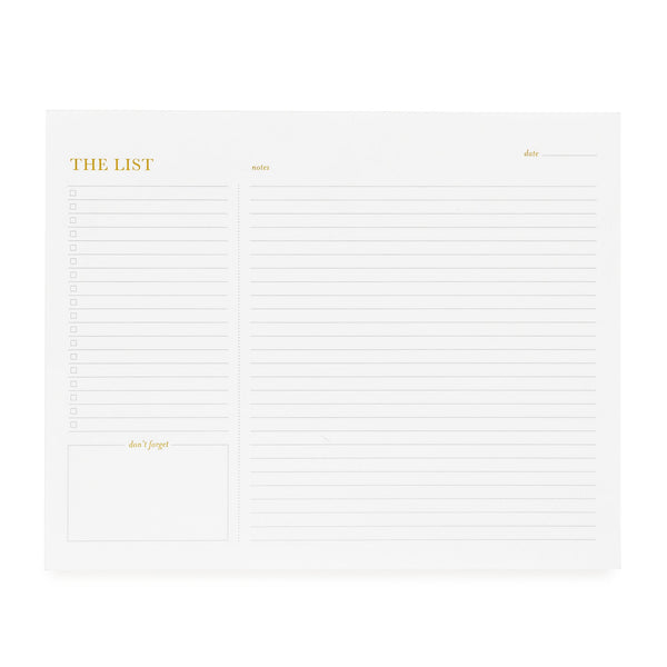 Sugar Paper - The List Pad, White with checkboxes and labeled sections for tasks, notes, and a reminder box, on a white background.