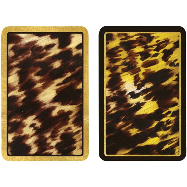 Two Tortoise Playing Cards with a leopard print on them. (Brand: Caspari)
