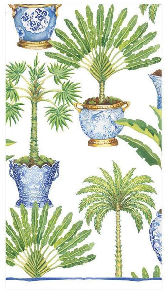 Blue and white Caspari Potted Palms White Guest Towels holding lush palm trees add a touch of tropical elegance to any setting, whether it be a beachside resort or an intimate home gathering. Against the clean backdrop of a white.