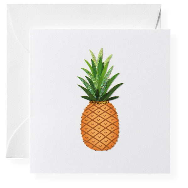 A Karen Adams - Gift Enclosures, Pineapple greeting card, hand-glittered and presented in an acrylic box.