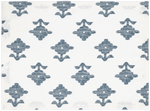 The Rubia Navy Placemats by Matouk feature white linen with a repeating geometric pattern of textured dark blue diamond shapes, evenly spaced for a refined, elegant look. Set of 4.
