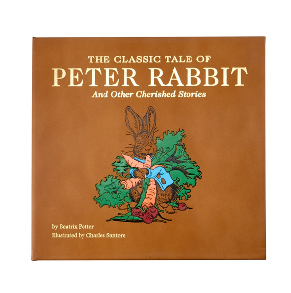 The Graphic Image genuine leather-bound classic tale of Peter Rabbit and other cherished stories book cover by Charles Santore.