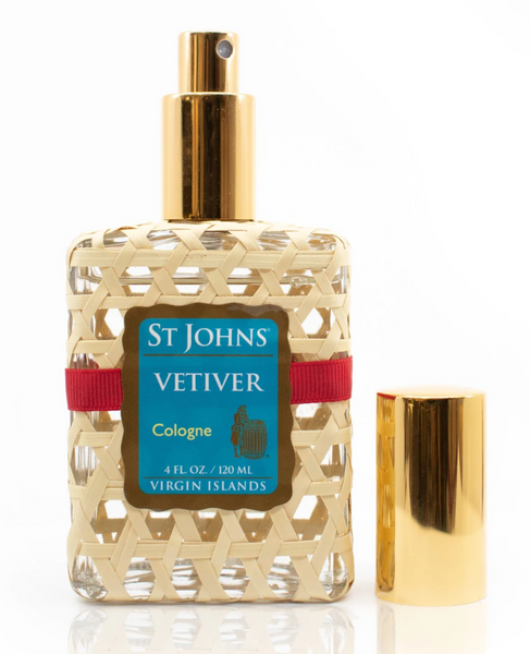 A bottle of St. Johns Vetiver 4 Oz. Spray by St Johns fragrance on a white background.