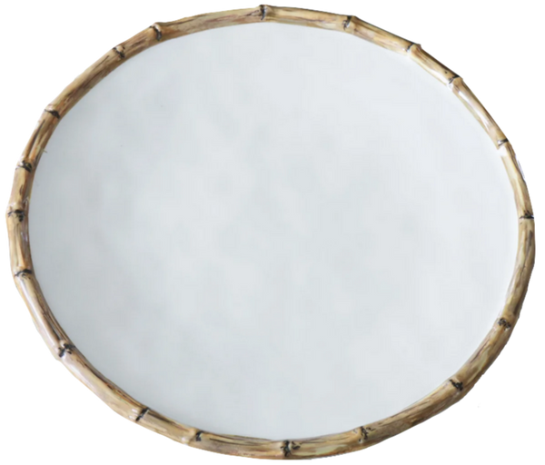 Circular drum with a white surface, a wooden frame, and designed for indoor and outdoor entertainment from Beatriz Ball Vida Melamine Bamboo Dinner Plate.