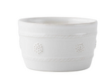 The Juliska Berry & Thread Whitewash Ramekin features textured dots and rope-like detailing in white ceramic stoneware, shown against a plain white background.