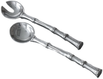 The Beatriz Ball Garden Bamboo Salad Servers are metal salad servers with textured, bamboo-inspired handles—a decorative set including a spoon and fork, perfect for pairing with your bamboo bowl.