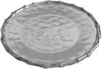 The Beatriz Ball Garden Bamboo Round Tray features a hammered silver texture and decorative ridged edge, making it perfect for serving or adding elegance to your table.