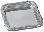 The Beatriz Ball Garden Bamboo Cocktail Napkin Holder is a square, sand-cast silver tray featuring a raised bamboo-patterned edge and shiny surface—an elegant choice for holding cocktail napkins.