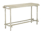 The Luzon Console Table by Currey and Company features a light wood finish with a rustic, minimalist design, showcasing a plank top and branch-like legs over its 52" form.