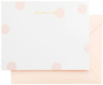 The Sugar Paper Pink Dot "Thank You" Card Set features white cards with light pink polka dots, gold foil "THANK YOU" text, and matching light pink envelopes—a stylish way to express your gratitude.