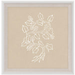 Part of the Botanical Study Series 4 by Natural Curiosities, this 21" x 21" framed artwork showcases a minimalist white line leafy plant with roots on beige—ideal for enhancing contemporary home décor.