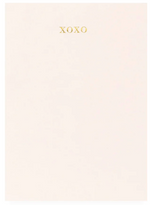 A pink mini pad from Sugar Paper, featuring "XOXO" in elegant gold foil centered near the top.