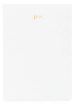 The White "P.S." Mini Pad by Sugar Paper features "p.s." in small gold foil lettering at the top center, echoing the brand’s signature style.