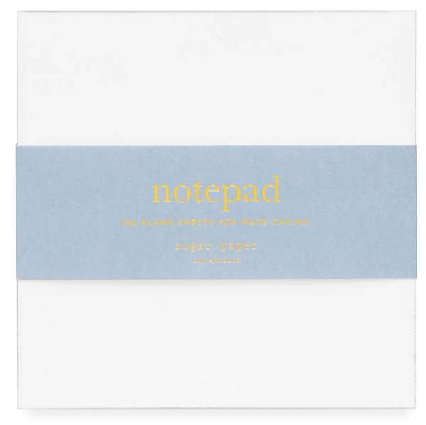 A Sugar Paper Painted Pad Blue with a blue band label indicating "130 blank sheets for on-the-go notes & special ideas" on a white background.