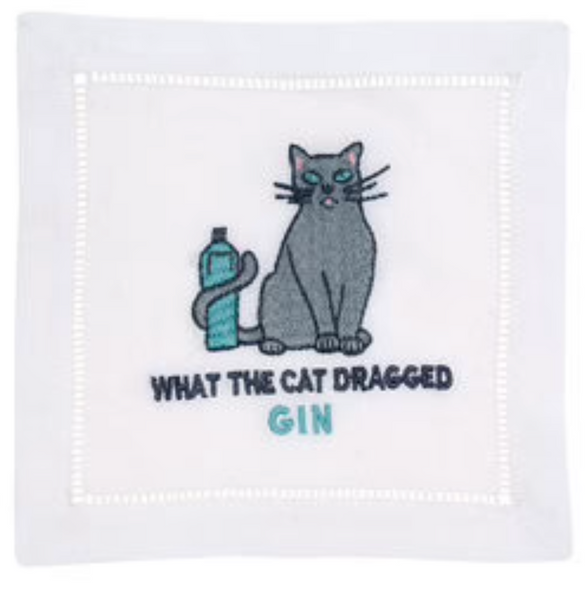 August Morgan Cocktail Napkins What The Cat Dragged Gin, Set of 4