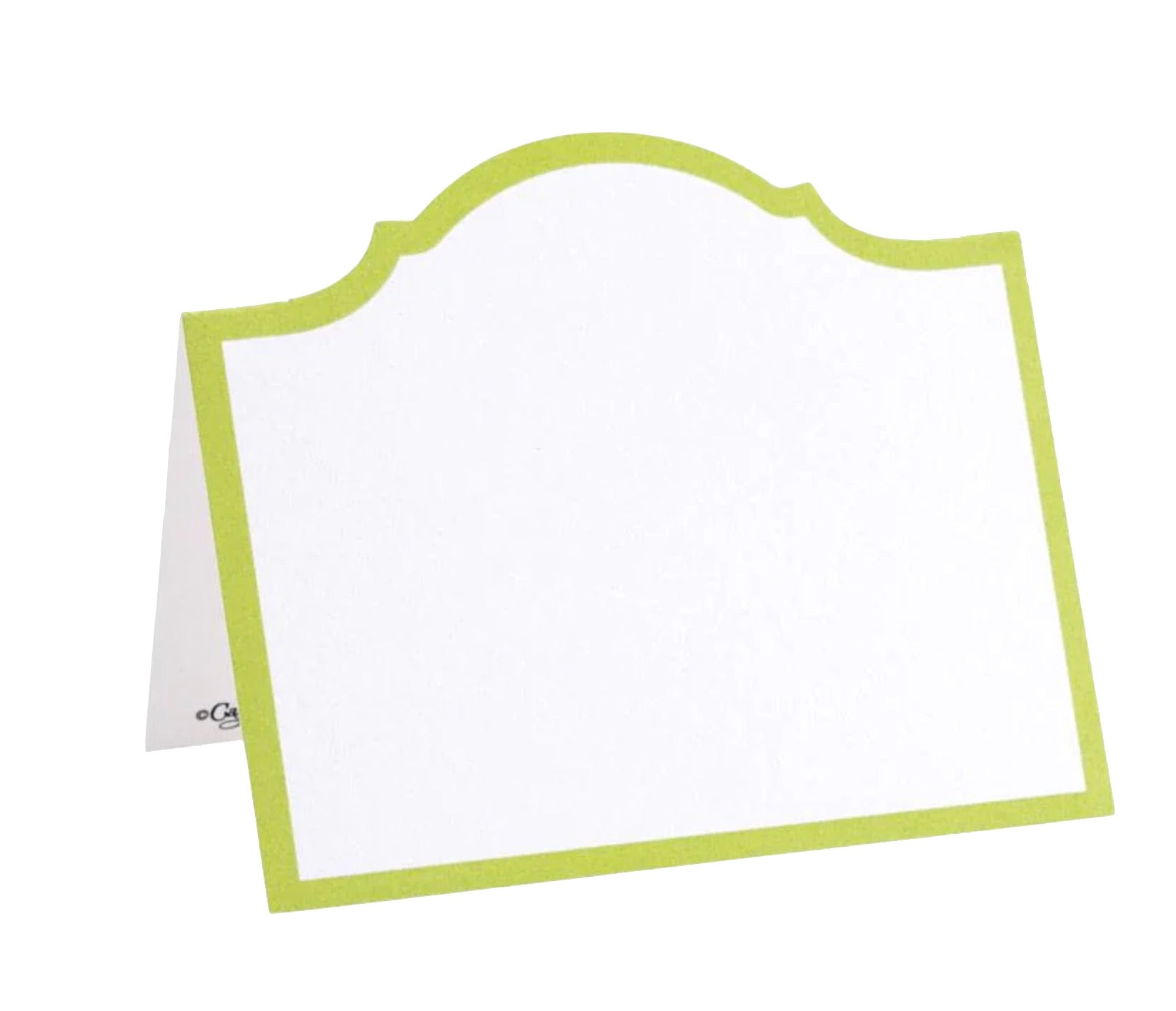 The Caspari Arch Moss Green Place Card Set features tent-style place cards made from premium cardstock with a decorative green border—ideal for tabletop décor.