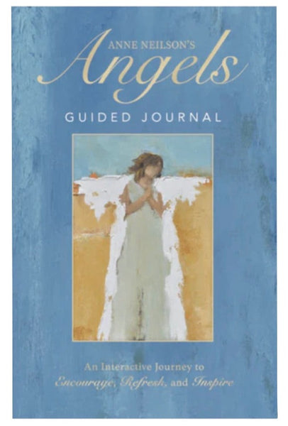 Cover of the 'Anne Neilson Guided Journal: Angels,' featuring angel art and text promoting it as an interactive journey to encourage, refresh, and inspire by Thomas Nelson/Harper Collins.