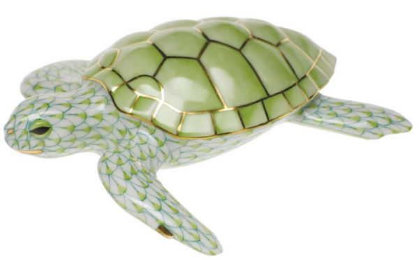 A hand-painted Herend Loggerhead Turtle figurine on a white background.