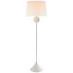 A slender, modern Alberto Large Floor Lamp by Visual Comfort with a round base and stem, topped by a gently diffusing light shade in White Plaster.